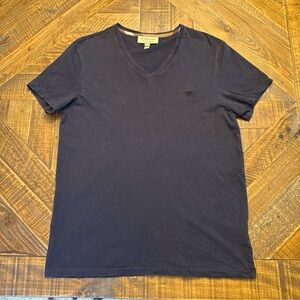 Burberry London Men’s V-Neck T-Shirt - Navy Blue Size Medium - Embroidered Logo